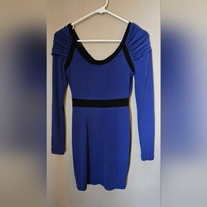 BCBGeneration Royal Blue&Black Belted Scoop Neck/Back Ruched Shoulder Mini Dress